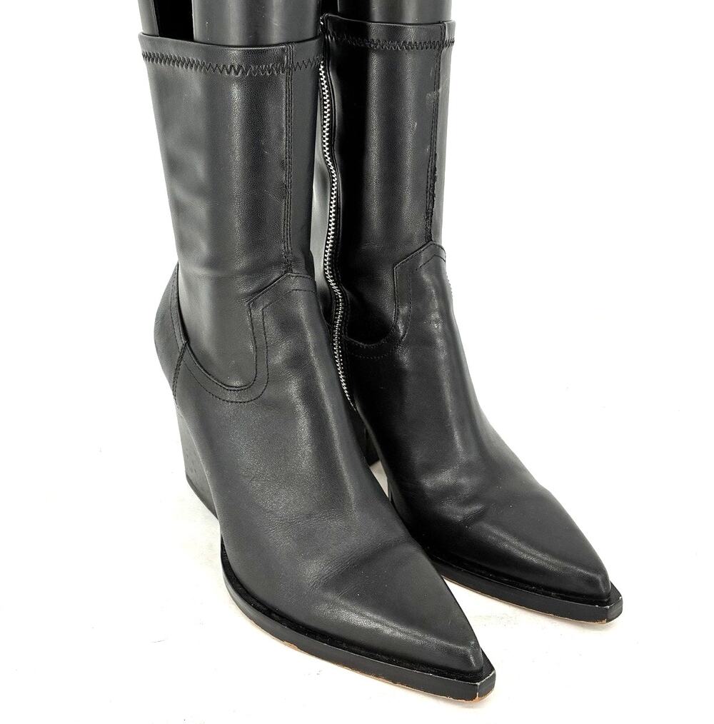 Dolce Vita Rutger Boots Womens 9 Black Leather Pointed Toe Wedge Ankle Boots